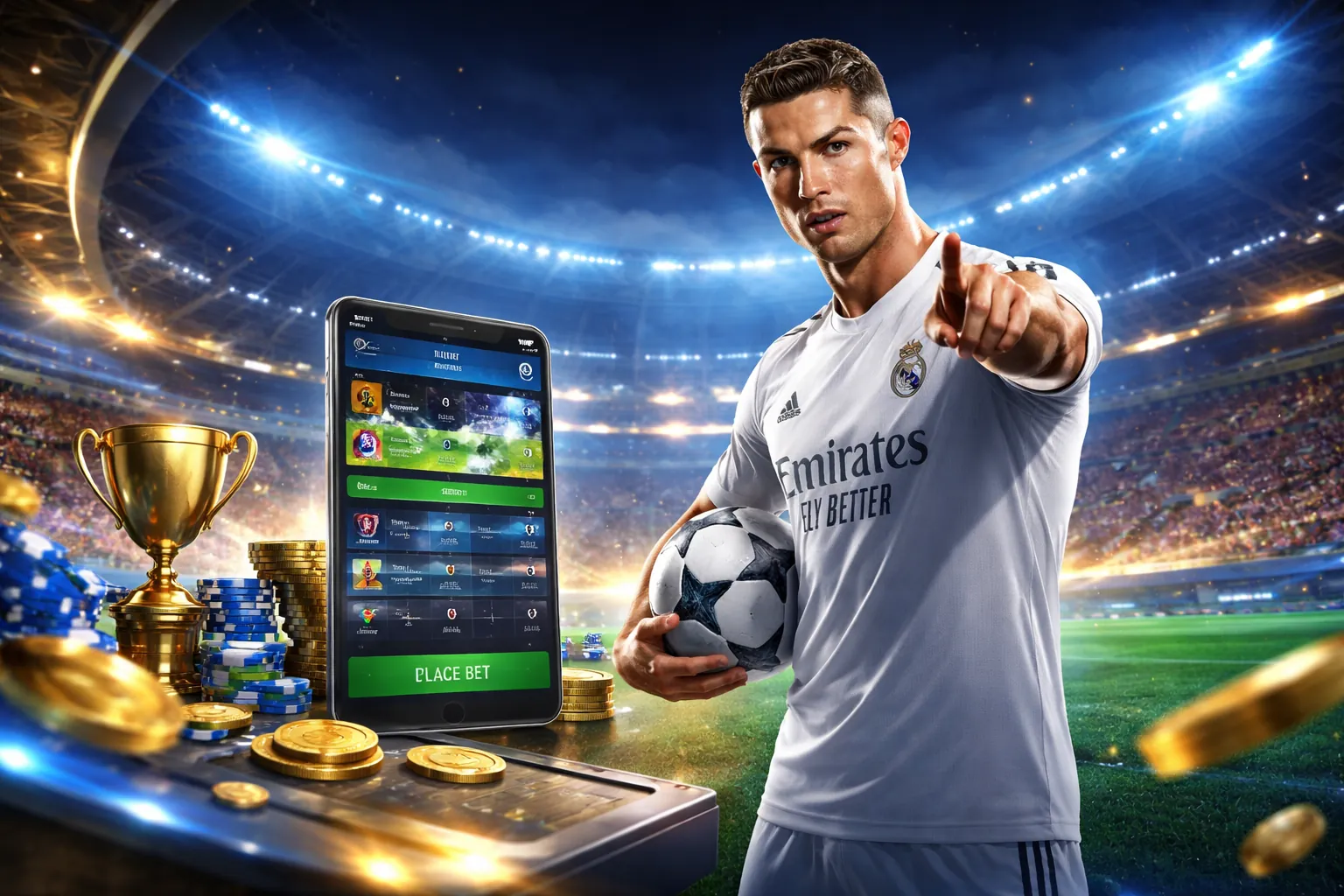 Sân vận động với trận đấu thể thao sôi động, tượng trưng cho cá cược thể thao Kubet